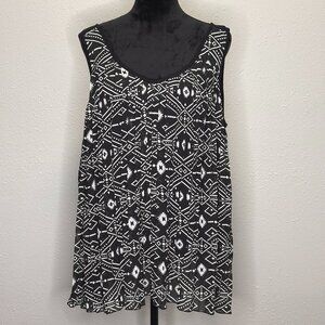 Love On A Hanger Pleated Black & White Aztec Print Sleeveless Blouse - 1X